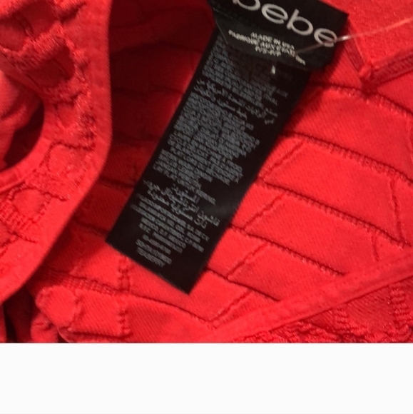 BEBE Textured Bodycon Dress Sweetheart Neck Teaberry Size Small Petite NEW - Picture 8 of 9